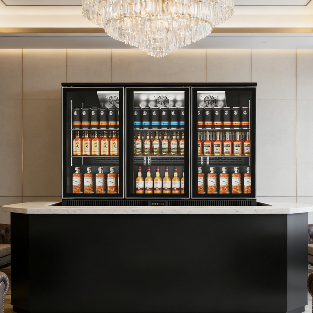 Wine Beer Fridge Cabinet - ثلاجة مشروبات صغيرة بثلاثة أبواب زجاجية،